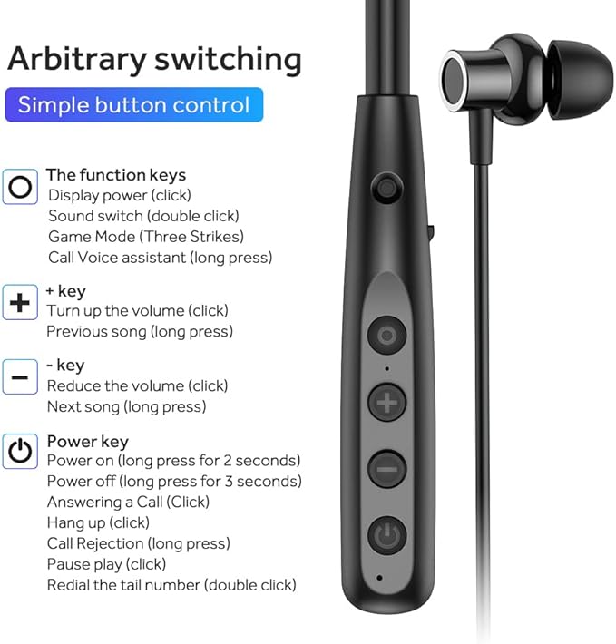 LANDIBO Wireless Waterproof Sports Earphones with 100 Hours of Playback time, Bluetooth Earphones with Microphone, in Ear Noise Reduction, Used for Gym Running and Exercise (Y10)