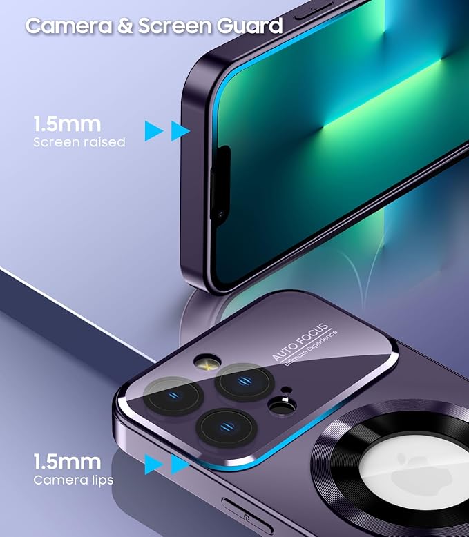 MAKAVO Magnetic for iPhone 13 Pro Max Case, Compatible with MagSafe, Built-in Camera Lens Protector, Logo View, Military Grade Drop Proof Phone Case Cover, Purple