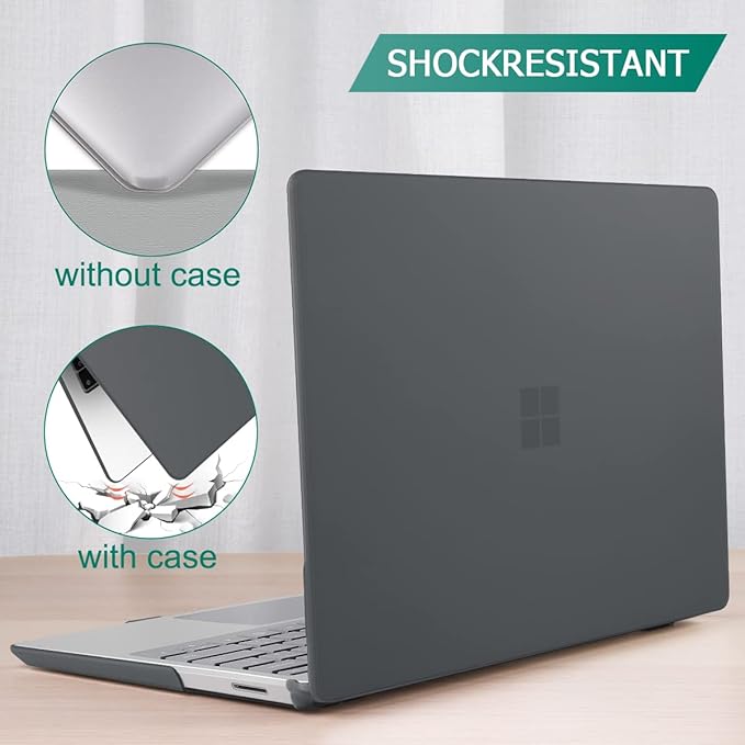 May Chen Compatible with Microsoft Surface Laptop Go 3 Go 2 Go 1 12.4 Inch Model 1943 2013 (2023 2022 2020 Release), Plastic Hard Shell Case with Screen Protector + Keyboard Cover, Matte Black
