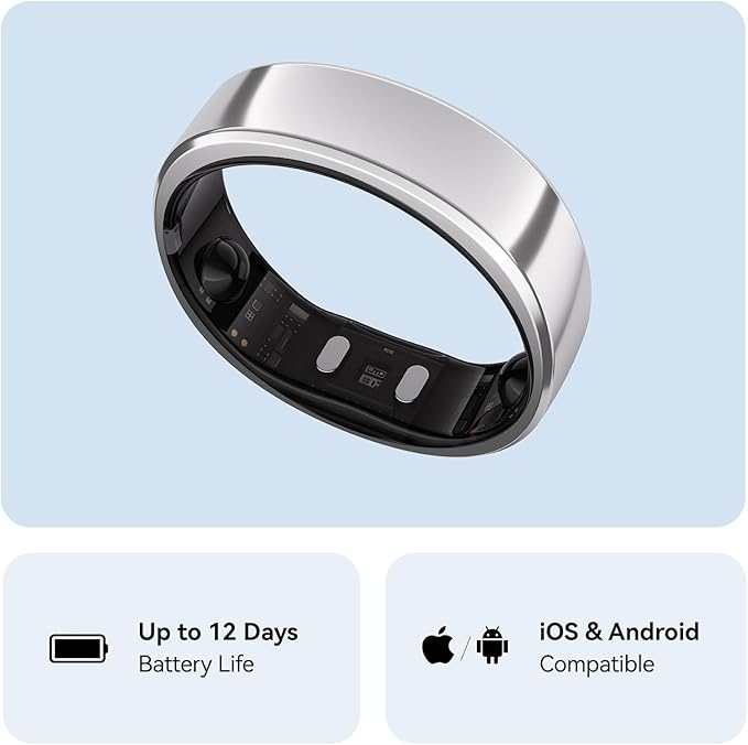 RingConn Gen 2, World’s First Smart Ring with Sleep Apnea Monitoring, No APP Subscription, 12-Day Battery Life, Stress/Heart Rate/Women's Health Tracker, Android & iOS Compatible (Silver, Size 9)