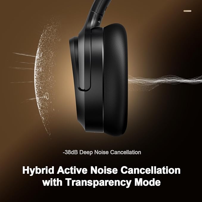 Calmbee Bluetooth Headphones, Hybrid Active Noise Cancelling Wireless Headphones Over Ear with Microphone, Up to 140H Playtime, Transparency Mode, Deep Bass, Clear Calls, Comfort fit for Travel, Home