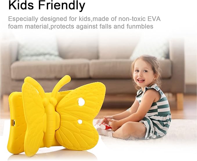 Kids Case for Apple iPad Mini 5/Mini 4/Mini 3/Mini 2/Mini 1 with kickstand Soft EVA Foam Lightweight Shockproof Stand Cover for iPad Mini 5th/4th/3rd/2nd/1st Generation 7.9", Yellow Butterfly