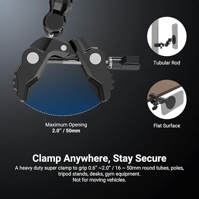 NEEWER Magnetic Mobile Phone Holder with Super Clamp, Adjustable Metal Holder with 1/4 Inch Screw and Ball Heads, Magic Arm Compatible with MagSafe iPhone for Pole, Tripod, Microphone Stand, Table