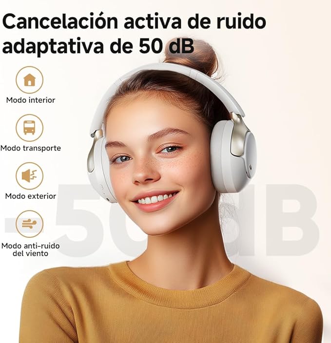 QCY H3 PRO Adaptive ANC Wireless Headphones Over Ear, 50dB Active Noise Cancellation with Multiple Modes, LDAC Hi-Res Wireless Audio, 55H Playtime, Custom EQ via App, Bluetooth 5.4
