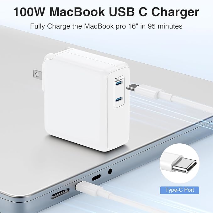 Mac Book Pro Charger and 10ft Type C to C Cable Cord Long,100W USB C Fast Charging Power Adapter for MacBook Pro/Air 16 15 14 13 inch/2025 2024 2023 2022 2021/M5 M4 M3 M2M1/Laptop,iPad,iPhone 17 16 15