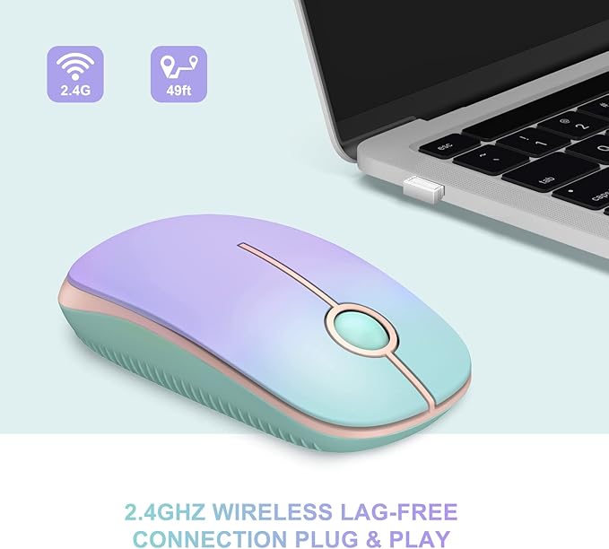 Unipows Wireless Mouse - 2.4G Slim Portable Computer Mouse with Nano Receiver, Less Noise Mobile Optical Mice for Notebook, PC, Laptop, Desktop (Gradient Mint Green)