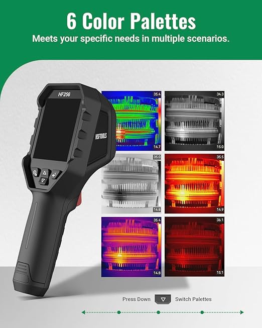 HF256 Thermal Imaging Camera, 256 x 192 IR Resolution, Super Resolution 320 x 240 Therma Camera, 3.2" LCD Screen, 25 Hz Frame Rate, High/Low-Temperature Alarm, 16 GB Storage Infrared Camera