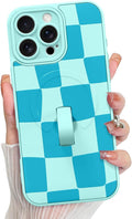 KANGHAR Compatible with iPhone 16 Pro Case, Support for MagSafe, Silicone Checkered Cute Pattern, Wristband Kickstand Camera Protection Soft Slim Cover for Girls Women -Blue
