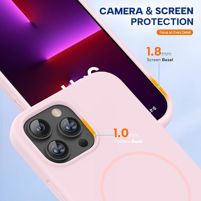 Miracase Magnetic for iPhone 13 Pro Max Case, [Soft Anti-Scratch Microfiber Lining], Magnetic for MagSafe, Liquid Silicone Shockproof Drop Protection Phone Case for 13 Pro Max, Sand Pink