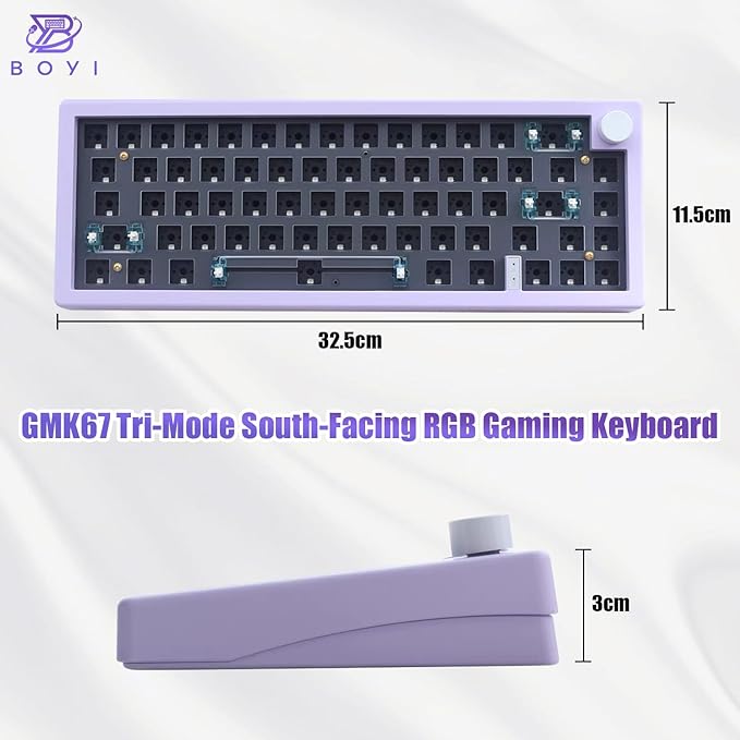 BOYI GMK67 65% Hot-Swappable Mechanical Keyboard Kit,Bluetooth 5.0/2.4G/Type-C Tri-Mode,RGB Backlit,Gasket Mount,DIY Custom Kit with Knob&EVA Mat(Purple)