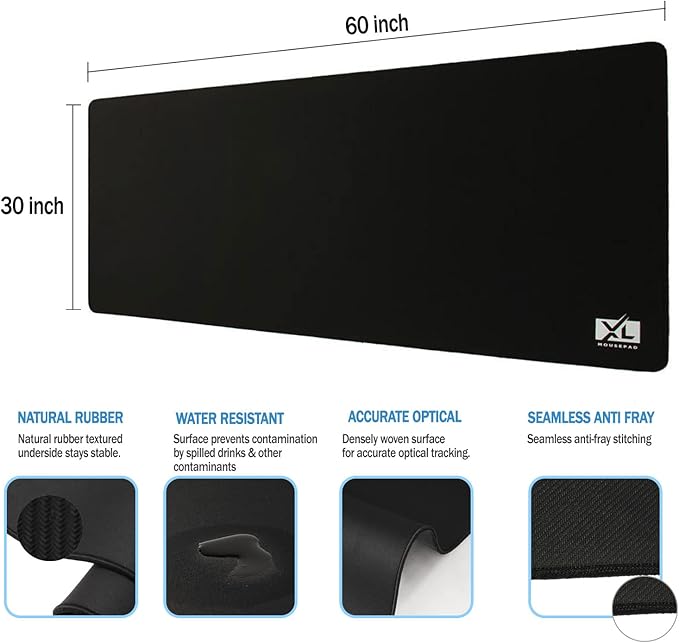 XL Mouse Pad - Big Desk Mouse Pad Extra Large for Gaming(60'' x 30'') - Super Thick Giant Mousepad for Full Desk with Rubber Base (Black, 4XL)