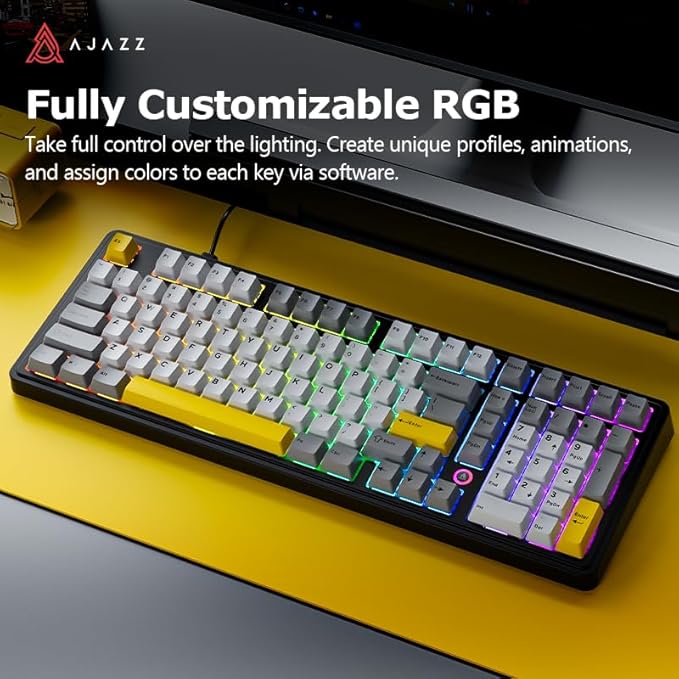 FIRSTBLOOD ONLY GAME. AK980 101-Key Hot-Swappable Mechanical Keyboard, Gasket Mount RGB Backlit, Programmable Macro, Full N-Key Rollover, with Dreamscape Linear Switches (Starfall Gray)