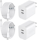 20W Dual Port USB C Fast Charger Block with 6.6FT Long USB C to C Charging Cable for Phone 17 16 15/16 15 Plus/17 16 15 Pro/17 16 15 Pro Max
