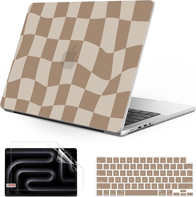 Anban Compatible with MacBook Pro 14 inch Case M5 2026-2021 M4 M3 M2 M1 A3426 A3427 A3434 A3112 A3185 A3401 A2918 A2992 A2779 A2442, Plastic Hard Shell+Keyboard Cover+Screen Protector, Brown Checkered