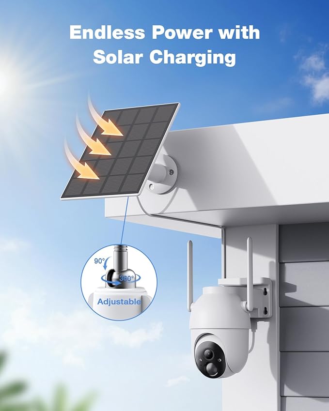 SEHMUA Solar Security Cameras Wireless Outdoor with Built-in Local Storage, No Subscription Required, Color Night Vision, 360° PTZ, 4MP Live View, Instant Alerts, Works 2.4G & 5G WiFi for Home System