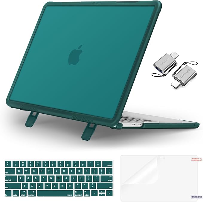 MOSISO Compatible with MacBook Pro 13 inch Case M2 2026-2016 A2338 M1 A2251 A2289 A2159 A1989 A1708 A1706, Heavy Duty Plastic Hard Case with Kickstand&Keyboard Skin&Screen Film&Type C, Teal Green