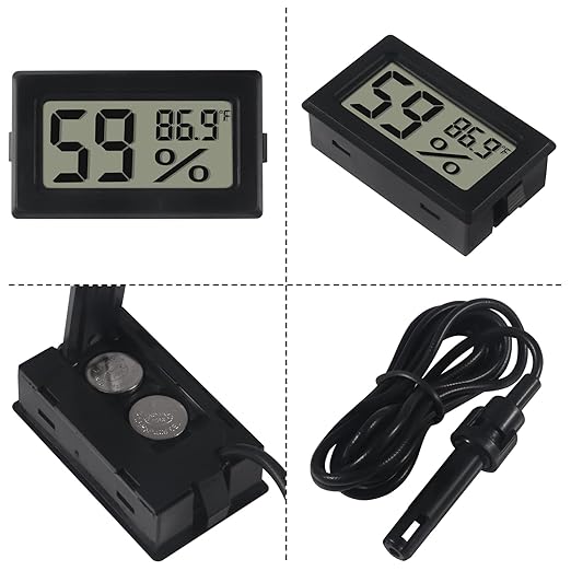 2 Pack Mini Digital Thermometer Hygrometer with Probe Indoor Temperature Humidity Meter Gauge LCD Fahrenheit Display Hygrometer Thermometer Gauge for Incubator, Humidor,Greenhouse