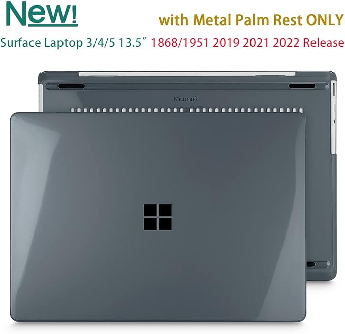 Case for 13.5" Microsoft Surface Laptop 5/4/3 with Metal Palm Rest ONLY 2019-2022 Release Models:1868/1951, Plastic Hard Shell Case with Keyboard Cover & Screen Protector, Crystal Black