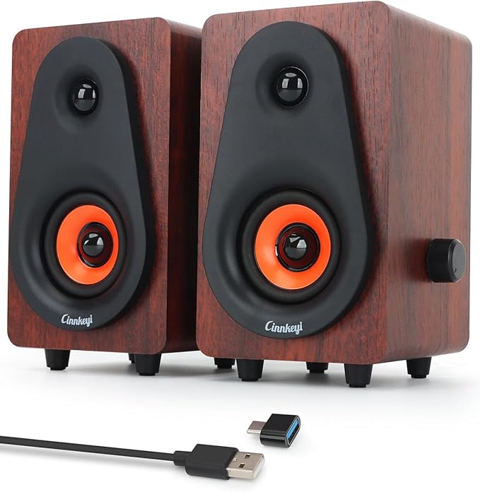Computer Speakers 12W, Wooden Desktop Speakers USB Powered with Dual Diaphragm, High-Fidelity Stereo Sound for PC Laptop Monitor Tablet, Built-in Audio Output Jack – 2026 Upgrade