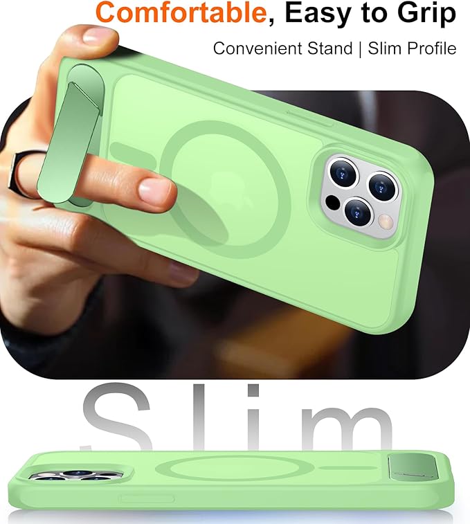 Magnetic Compatible with iPhone 12 Case & iPhone 12 Pro Case, [Built-in Invisible Kickstand][Compatible with MagSafe][Military Grade Shockproof] Slim Translucent Matte Phone Case 6.1"