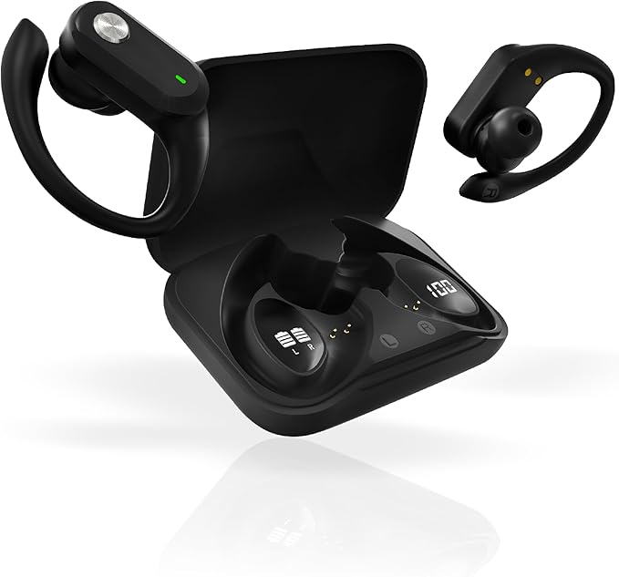RCA Wireless Earbuds Bluetooth 5.3 Headphones Sport Sweat Resistant Sports Earphones with Earhooks,48H Playtime,Lightweight 7.8g,Fast Charging Case,Noise Cancelling Mic for Running Gym Workout-Black