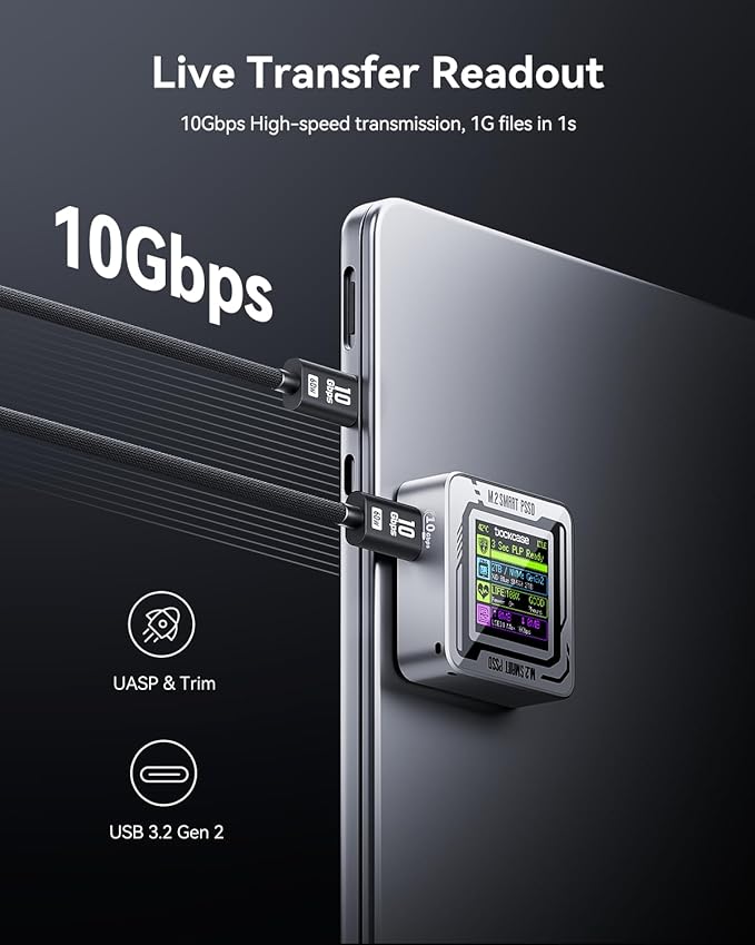 DOCKCASE Pocket M.2 2230 NVMe SSD Enclosure,Support 3s PLP Prevents Write Data Loss,USB 3.2 Gen 2 Type-C (10 Gbps), fits NVMe PCIe, Exclusive to Size 2230,Support M-Key B+M Key UASP (Silver)