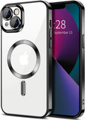 Hython Magnetic Clear for iPhone 13 Case with Camera Lens Protector [Compatible with MagSafe] Luxury Plating Edge Slim Soft TPU Cover Protective Phone Case for iPhone 13 6.1", Black