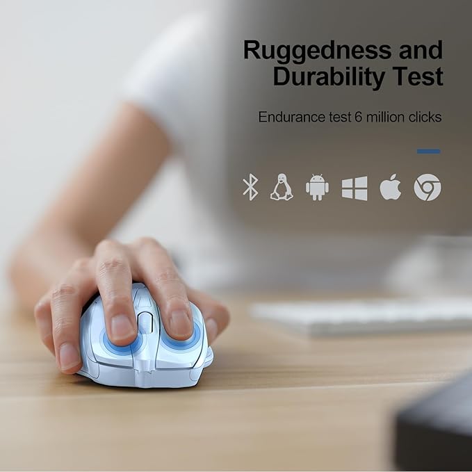 TECKNET Wireless Mouse (2.4G & BT5.0/3.0) Silent 4800 DPI Computer USB A & Bluetooth Mouse 6 Buttons, Wide Compatibility - Lightblue