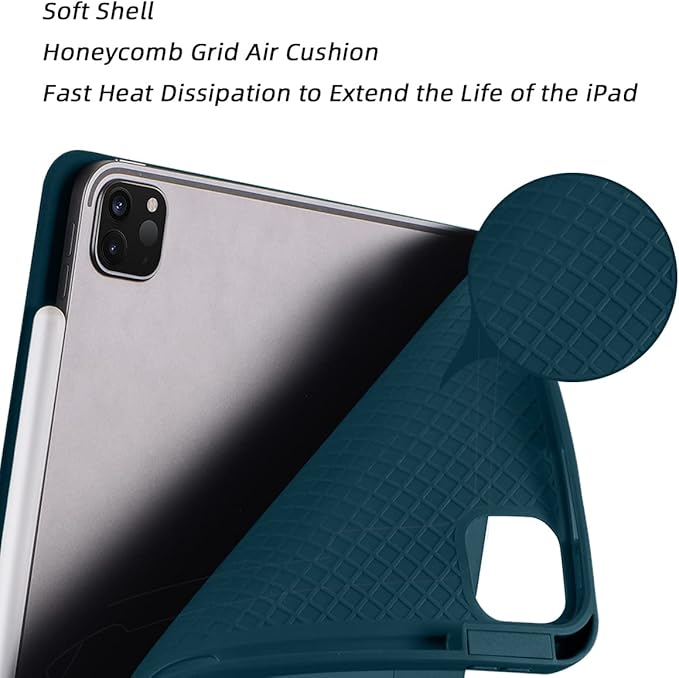 Cases for iPad Pro 12.9 Case 6th/5th/4th Generation (2022/2021/2020) with Pencil Holder [Apple Pencil Wireless Charging] Soft TPU Smart Tri-fold Stand Protective Cover(Teal)