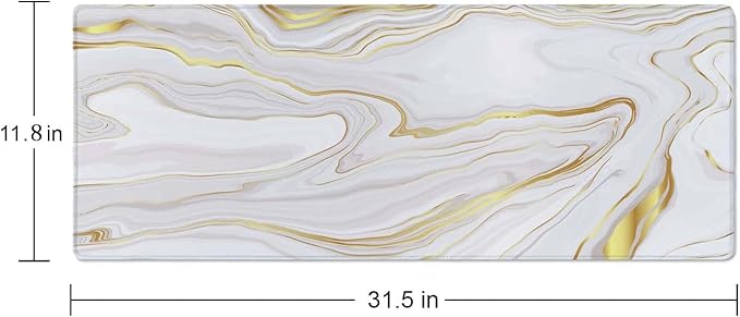Marble Desk Pad White Gold Large Mouse Pad Gaming Mousepad Extended XL Keyboard Pad 31.5 x 11.8 in Laptop Computer Mouse Keyboard Mat for Office Desk Decor