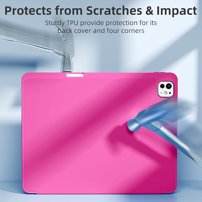 Akkerds Compatible with iPad Pro 13 Inch Case (M5/M4) 2025/2024, for iPad 13 Pro Case with Pencil Holder, Slim Trifold Stand Protective Cover with Soft TPU Back, Auto Wake/Sleep (Rose)