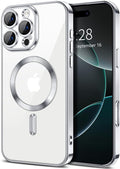 Hython Magnetic Clear for iPhone 16 Pro Case with Camera Lens Protector [Compatible with MagSafe] Luxury Plating Edge Slim Soft TPU Cover Protective Phone Case for iPhone 16 Pro 6.3", Silver