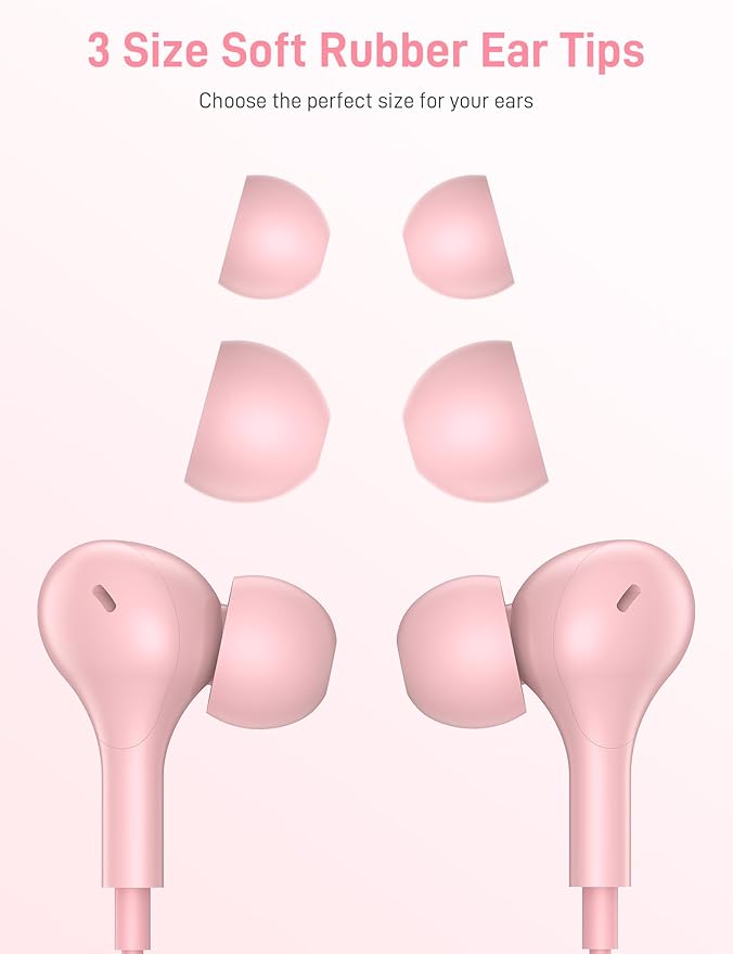 iMangoo for Apple MFi-Certified Headphones for Lightning Wired Earbuds Magnetic Ear Buds with HiFi Bass,3 Ear Tips Mic Corded Earphones for Gym, Commuting for iPhone 14 Plus 13 12 11 Pro Max Pink
