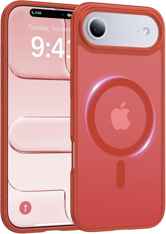 Magnetic for iPhone Air Case 2025,[Anti-Slip][Compatible with MagSafe][Military Grade Drop Protection] Shockproof Protective Translucent Matte Phone Case for iPhone 17 Air Case,Red
