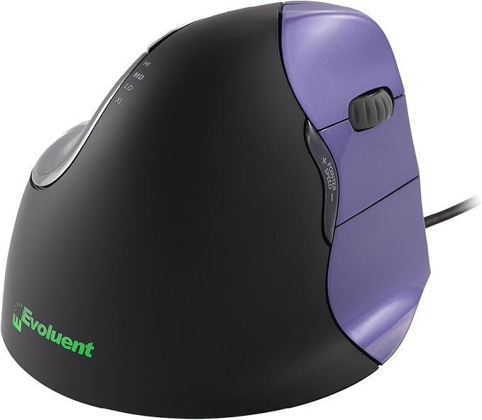 Evoluent – Inventor of The Vertical Mouse – VM4S Ergonomic Vertical Mouse Right Hand Small Wired USB, Sculpted for Comfort, Reduces Wrist Strain, 4 Speeds, 6 Customizable Buttons in Windows