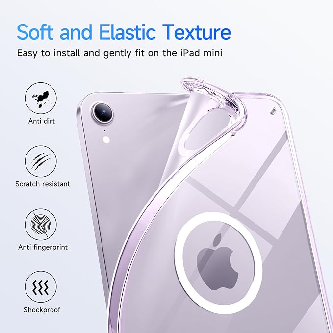 Case for iPad mini A17 Pro, iPad mini 6 case, Compatible with Magsafe, Clear Back with TPU Frame, Slim Lightweight Protective Case for 8.3“ iPad mini (Clearpurple)
