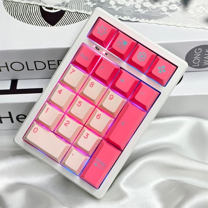 BOYI TD21 Hot Swap Numpad,21 Keys Mini Numpad Portable Keypad Bluetooth5.0/2.4G/Wired Number Pad Keyboard PBT Keycaps RGB Backlit Type-C Mini Keyboard (Pink Cherry Keycaps)