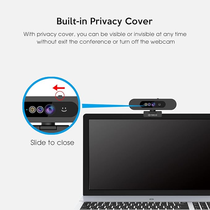 TOALLIN 1080P Webcam for Windows Hello Face Login, IR Facial Recognition, Windows Hello Compatible Webcam with Microphone, Computer Camera, Wide Angle View USB Web Camera with Privacy Cover