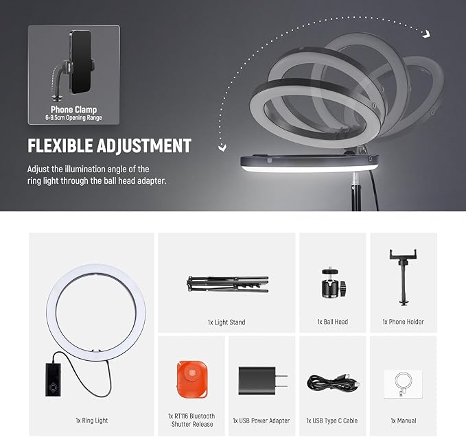 NEEWER 12" Ring Light with Stand Tripod Compatible with iPhone, 24W LED RGB Lighting with Phone Holder for Selfie Studio Photography Video Recording Makeup Lash Streaming, 2500-10000K CRI95+, RH12C