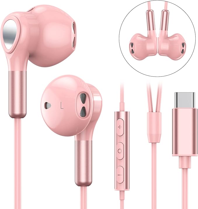 USB C Headphones for Samsung Galaxy S26 S25 S24 S23 S22 S21 S20 A56 A17 A16 Wired USB C Earbuds with Mic Volume Control Earphones USB Type C Headphones for iPhone 17 16 15 Pro Max Plus iPad 10 Pixel