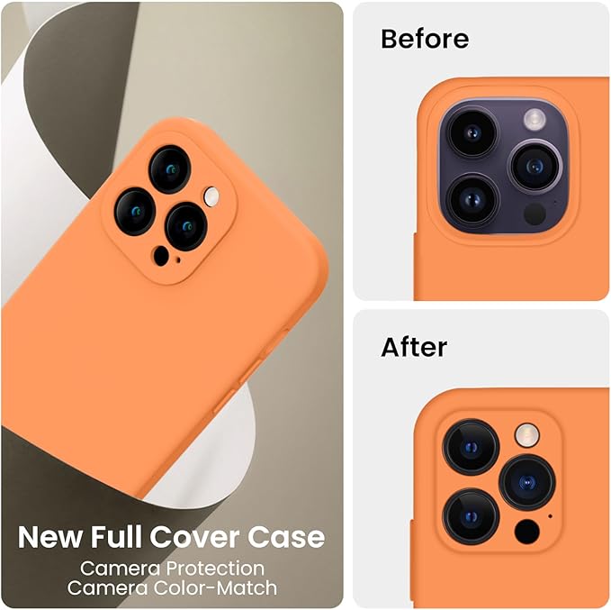 FireNova Designed for iPhone 14 Pro Case, Silicone Upgraded [Camera Protection] Phone Case, Soft Anti-Scratch Microfiber Lining Inside, 6.1 inch,Kumquat