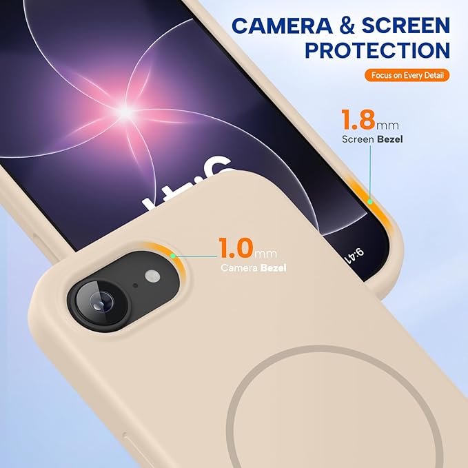Miracase Magnetic for iPhone 17e Case & iPhone 16e Case, [Soft Anti-Scratch Microfiber Lining], Compatible with MagSafe, Silicone Shockproof Protection Phone Case for iPhone 17e/16e, Sand