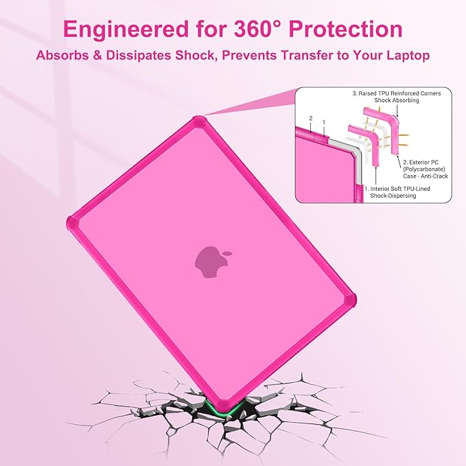 MOSISO Crack-Resistant Cover Compatible with MacBook Pro 13 inch Case M2 2026-2016 A2338 M1 A2251 A2289 A2159 A1989 A1708 A1706,Heavy Duty Shell with TPU Bumper&Keyboard Cover&ScreenFilm, Bright Rose