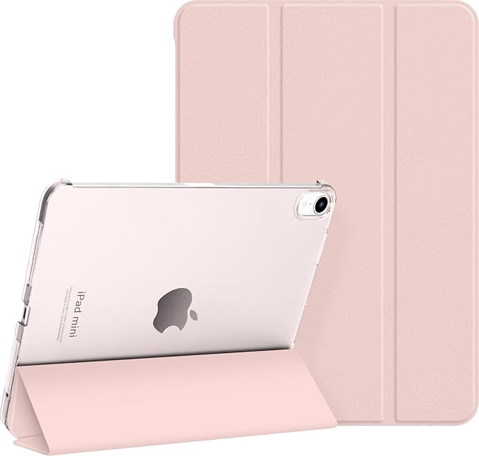 Case for iPad mini 7 (A17 Pro), Slim Smart Trifold Stand for iPad mini 7th/6th Generation 8.3 Inch 2024/2021, Hard PC Translucent Frosted Back Shell Case with Auto Wake/Sleep, Pink