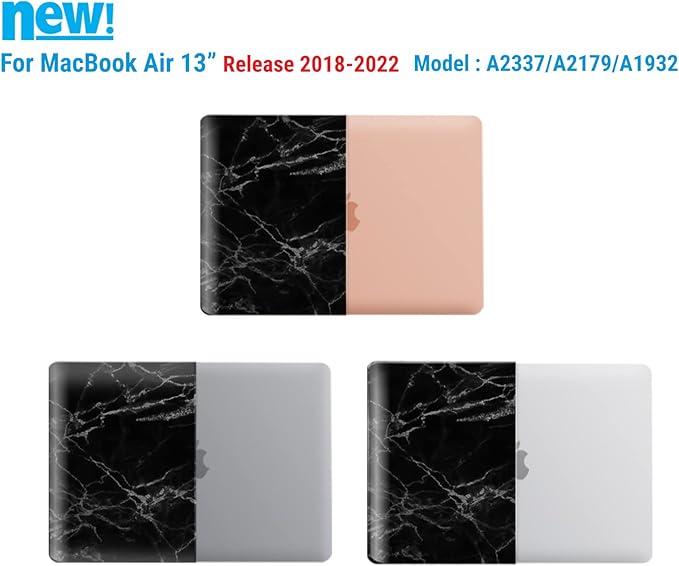IBENZER Compatible with New MacBook Air 13 inch Case 2022 2021 2020 M1 A2337 A2179 A1932, Plastic Hard Shell Case with Keyboard Cover for Mac Retina Display with Touch ID, Black Marble, MAT13-BKMB+1