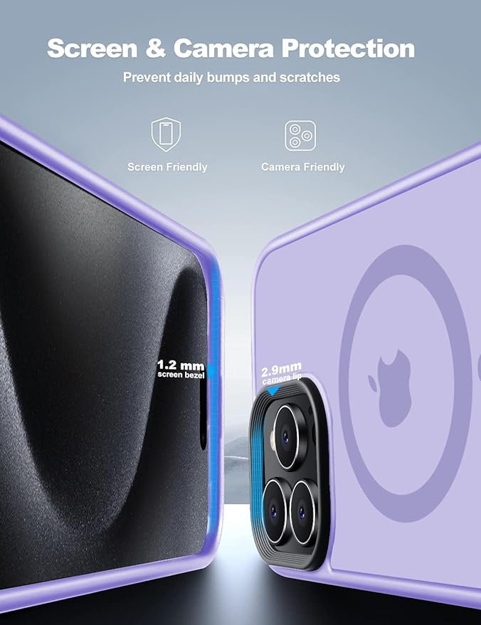 Tigowos for iPhone 15 Pro Magnetic Case Fits MagSafe Drop Resistant Shockproof Back Cover Fits iPhone 15 Pro Phone Cases 6.1", Light Purple