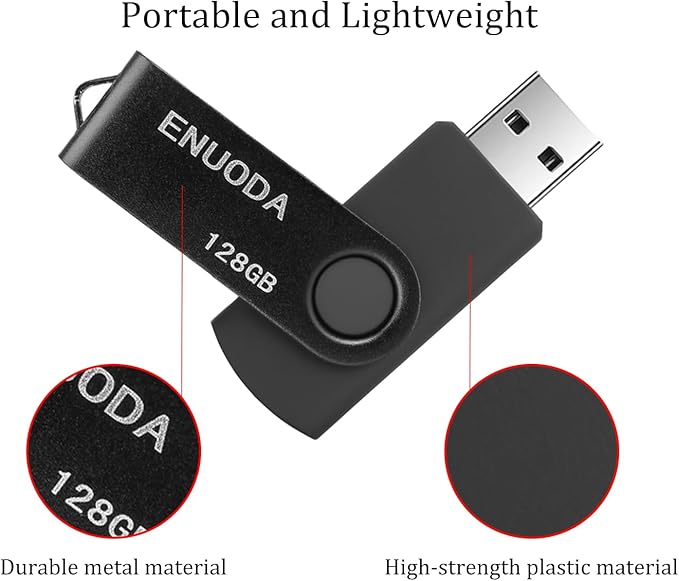 128GB Flash Drive ENUODA 1 Pack Thumb Drive 128GB Swivel Design USB 2.0 Memory Stick Data Storage Jump Drive Pen Drive for Laptop PC Computer (Black)