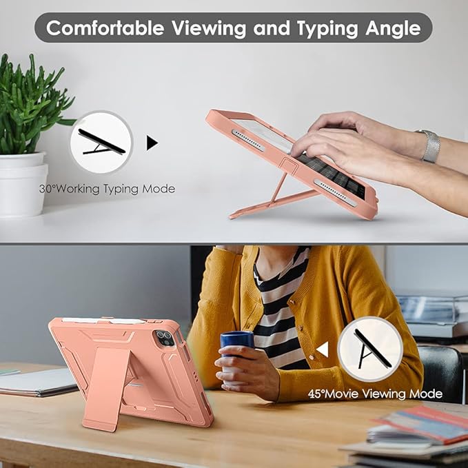 DTTO for iPad Pro 11 inch Case 2022(4th Gen)/2021(3rd Gen), [Screen Protector] Dual Layer Full Body Protection Cover with Pencil Holder, Also Fit iPad Pro 11'' 2020&2018/iPad Air 5/Air 4 - Pink