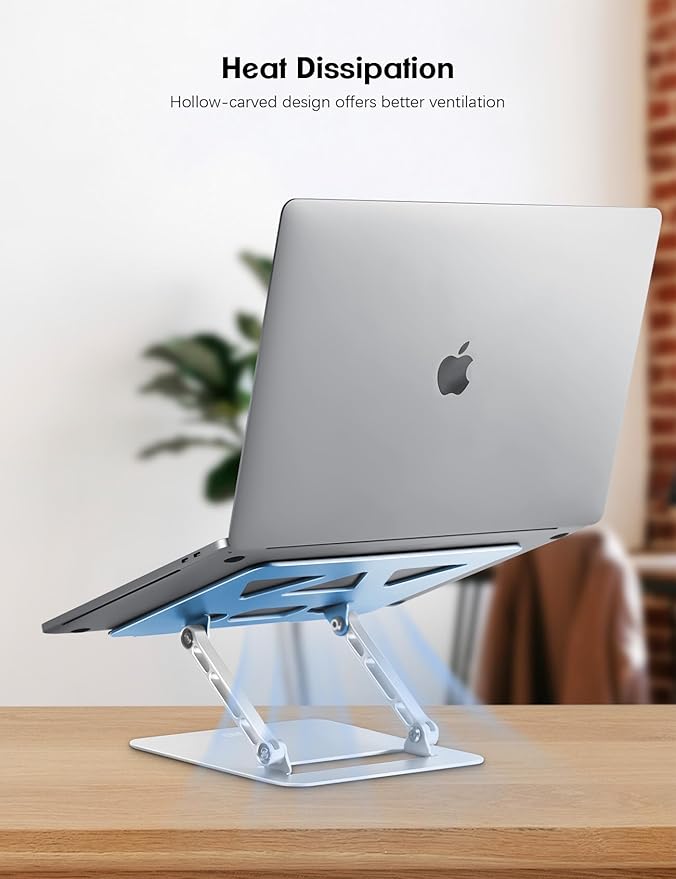Aoviho Adjustable Laptop Stand for Desk,Portable Laptop Stand Holder and Riser,Foldable Aluminum Notebook Computer Stands for MacBook Air Pro HP Lenovo Dell Samsung, 10-15.6 inch (Sky Blue-Silver)