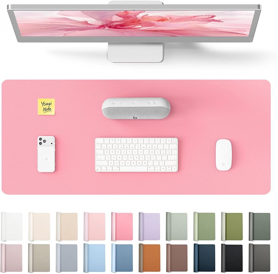 YSAGi Leather Desk Pad Protector, Large Mouse Pad, Non-Slip PU Leather Desk Blotter, Laptop Desk Pad/Mat, Waterproof Writing Pad for Office and Home (23.6" x 13.8", Pink)